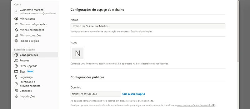 Captura de tela mostrando como usar o notion e configurar o espaço de trabalho na versão desktop