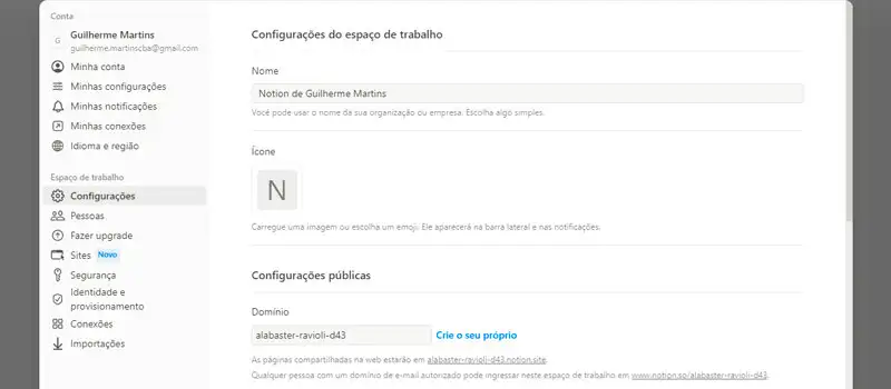 1 Captura de tela mostrando como usar o notion e configurar o espaço de trabalho na versão desktop