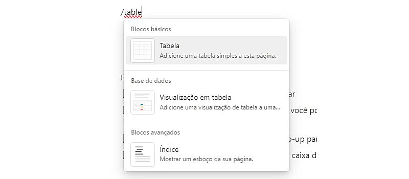 captura de tela mostrando como usar o notion para criar um índice em uma página 