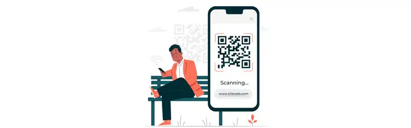 QR Code Pessoa sentada em um banco usando QR Code