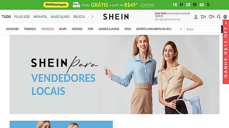 Captura de tela do site Shein