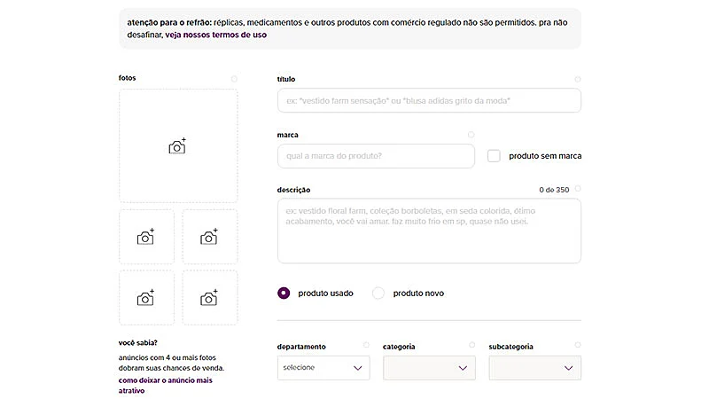 Captura de tela do cadastro Enjoei