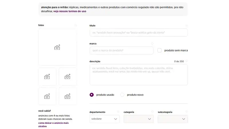 Captura de tela do cadastro Enjoei