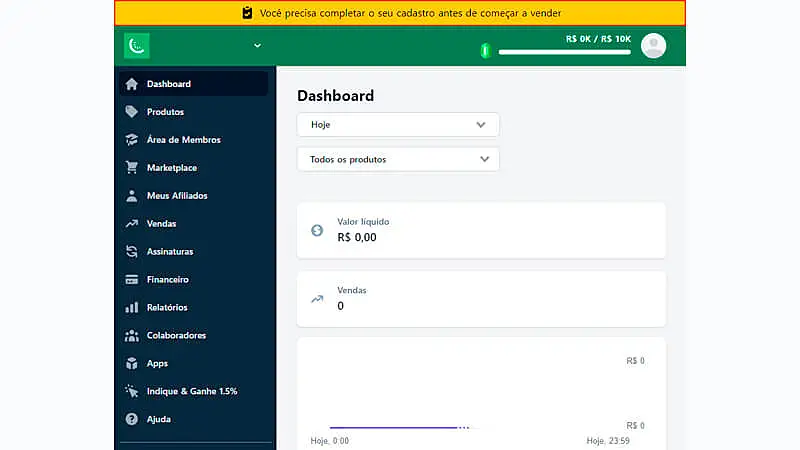 captura de tela mostrando onde clicar para finalizar o cadastro na Kiwify