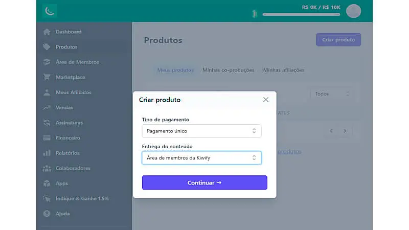 captura de tela mostrando como personalizar o produto que está sendo criado na kiwify