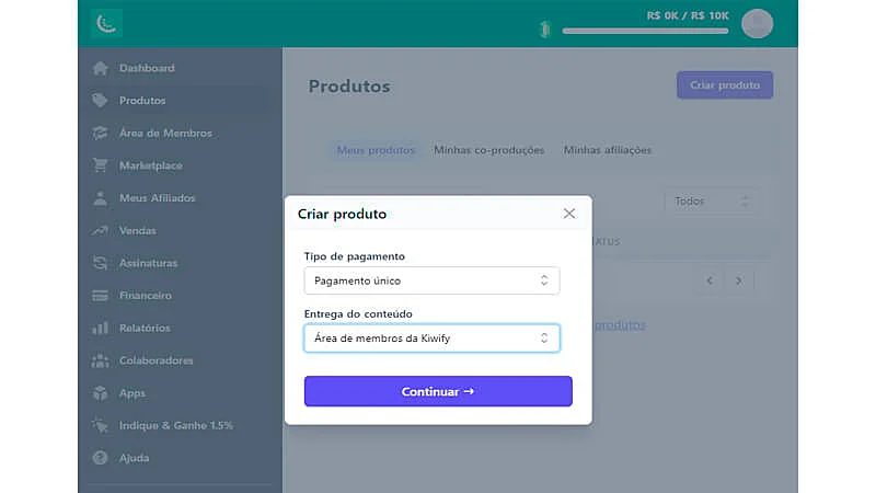 captura de tela mostrando como personalizar o produto que está sendo criado na kiwify