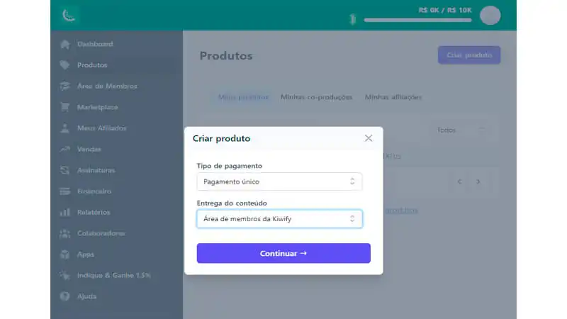 captura de tela mostrando como personalizar o produto que está sendo criado na kiwify
