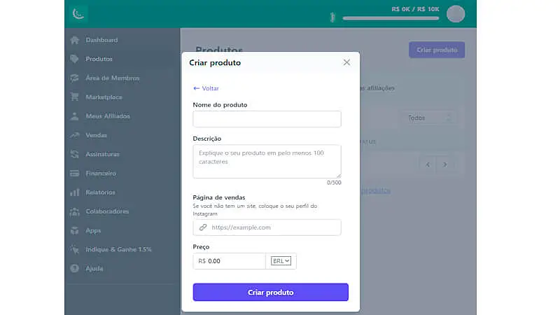 captura de tela mostrando quais informações do produto precisam ser preenchidas