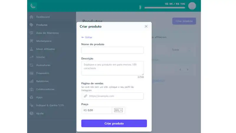 captura de tela mostrando quais informações do produto precisam ser preenchidas