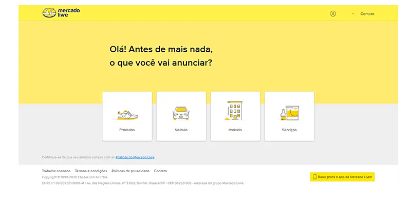 PrintScreen de como cadastrar seu produto no Mercado Livre