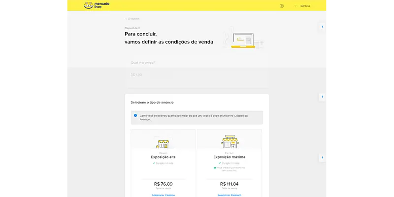 PrintScreen de como anunciar no Mercado Livre