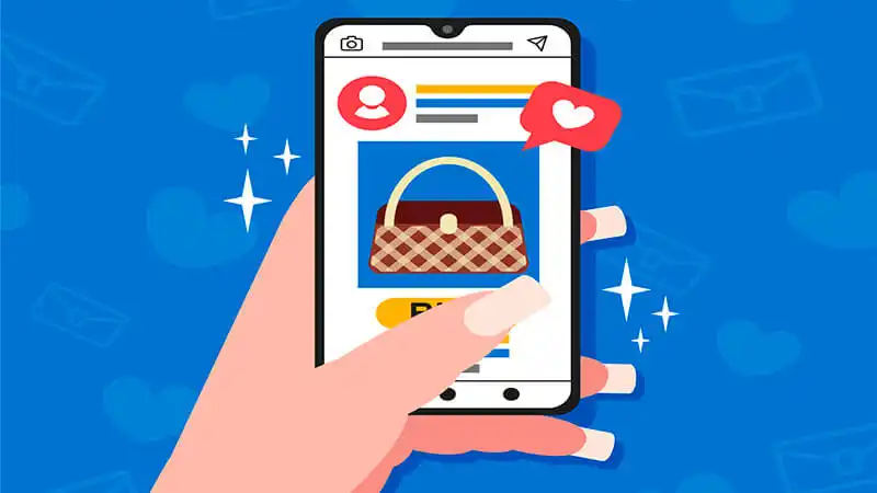 Como vender pelo Instagram Ilustração de um celular com o símbolo do Instagram e uma etiqueta de valor