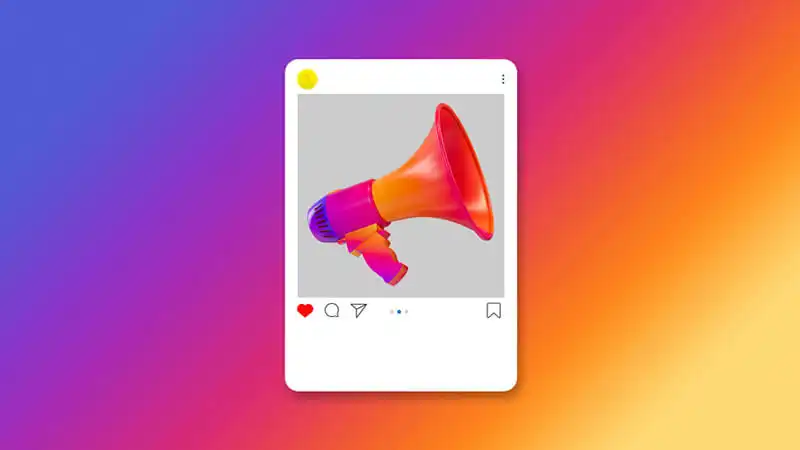 Como vender pelo Instagram Ilustração de um post do instagram com um megafone
