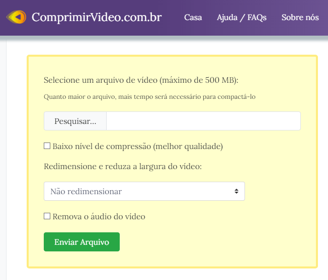 Tela do ComprimirVideo