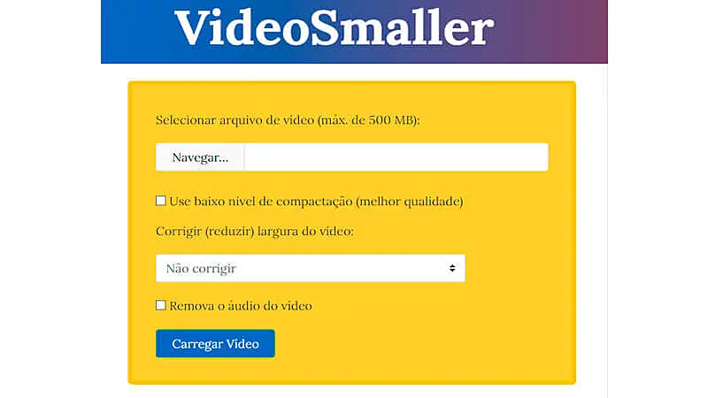 imagem da pagina inicial do site para compactar vídeos de WhatsApp VideoSmaller