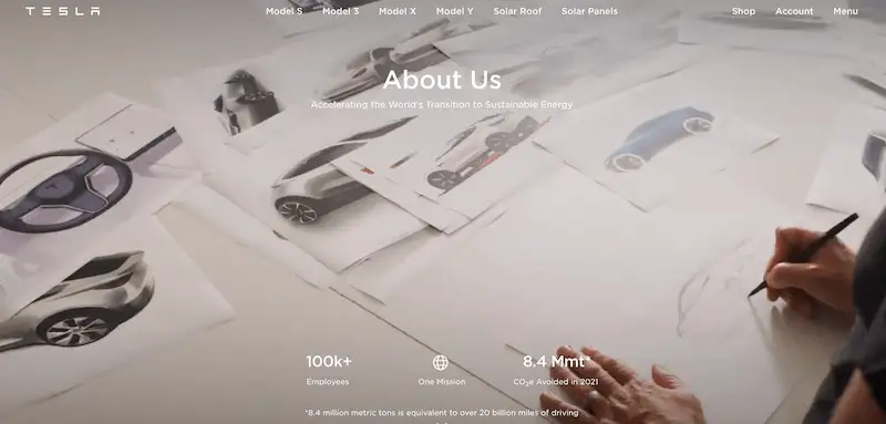 Company mission statement examples - Tesla Tesla website
