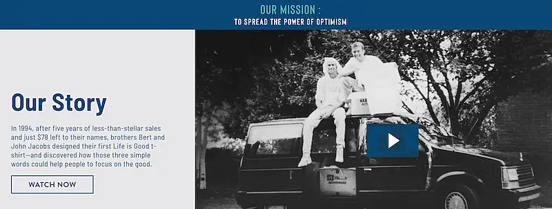 Life is Good wbesite page telling their story.