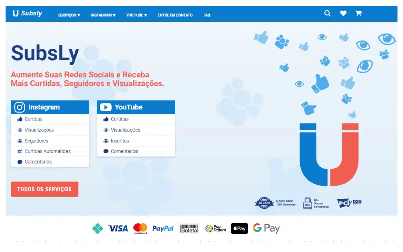 Print da interface do site de comprar curtidas no Instagram Subsly