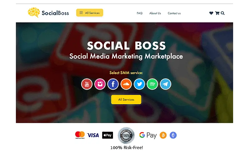 Interface do site de comprar curtidas no Instagram do site SocialBoss