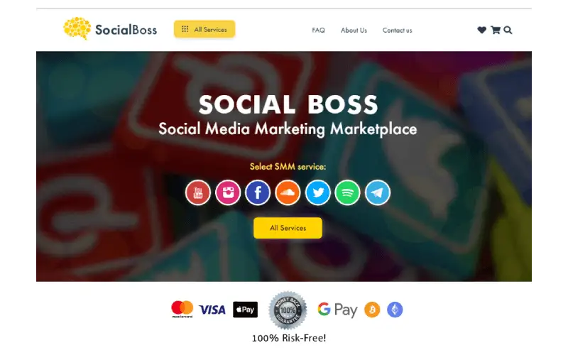 Interface do site de comprar curtidas no Instagram do site SocialBoss
