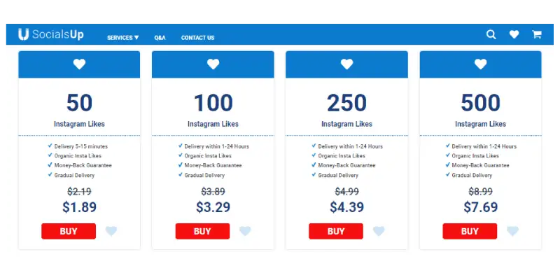 Planos para comprar curtidas no Instagram do site SocialsUp