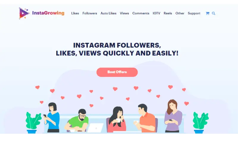 Interface do site de comprar curtidas no Instagram InstaGrowing