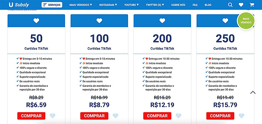 Planos disponíveis do Subsly