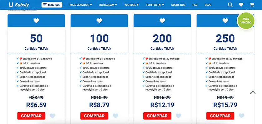 Planos disponíveis do Subsly