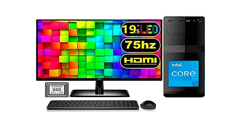 imagem que mostra um computador da Easypc com mouse, teclado, monitor e gabinete