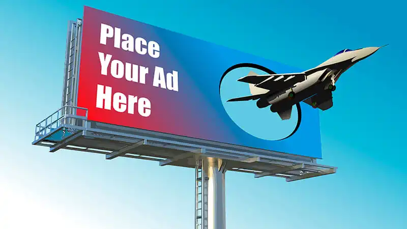 Comunicação Visual Foto de um outdoor com vários símbolos de ideia, clique do mouse, entre outros.