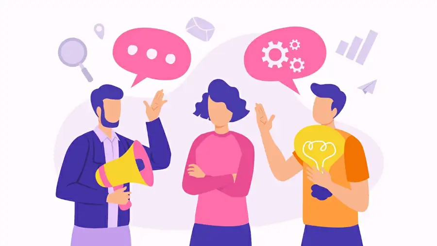 Ilustración de tres personas comunicándose