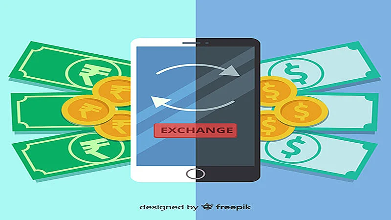 imagem de um smartphone e várias notas e moedas