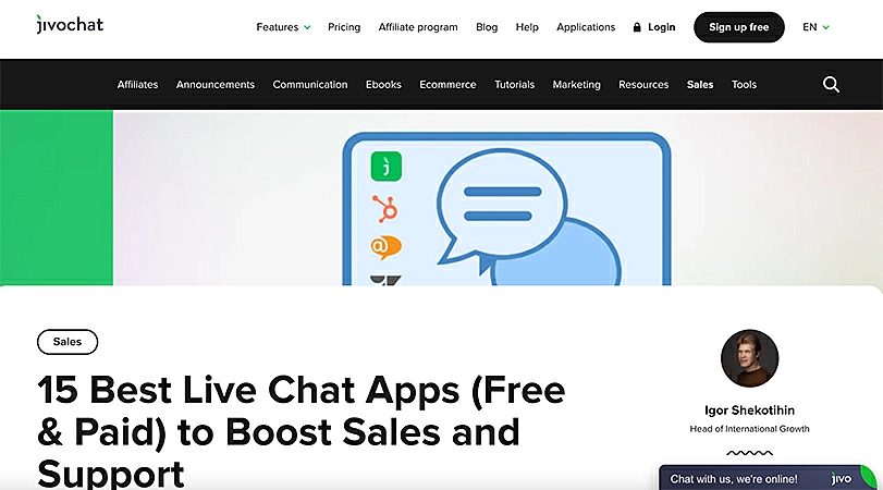 JivoChat's article on best live chat apps to boost sales