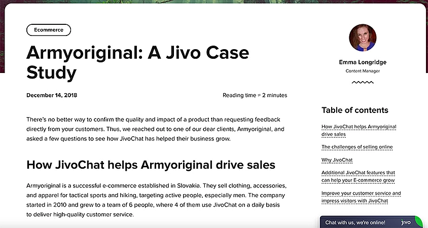 Screen capture of a JivoChat Case Study article