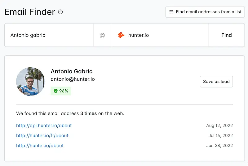 Hunter email finder