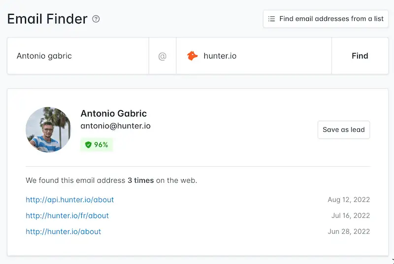 Hunter email finder