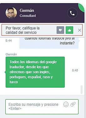 Calidad de servicio jivochat