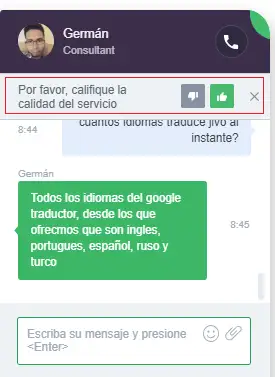 Calidad de servicio jivochat