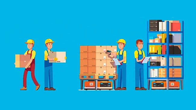 ilustración de personas en un almacen llevando un inventario