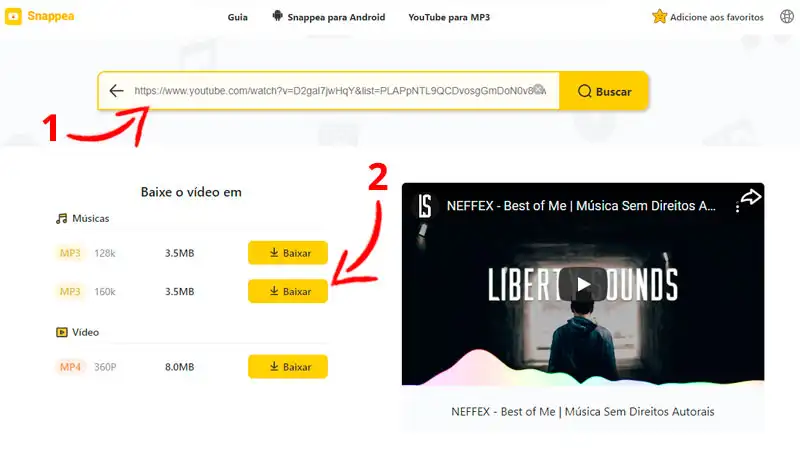 Conversor YouTube Foto da tela inicial do Snappea