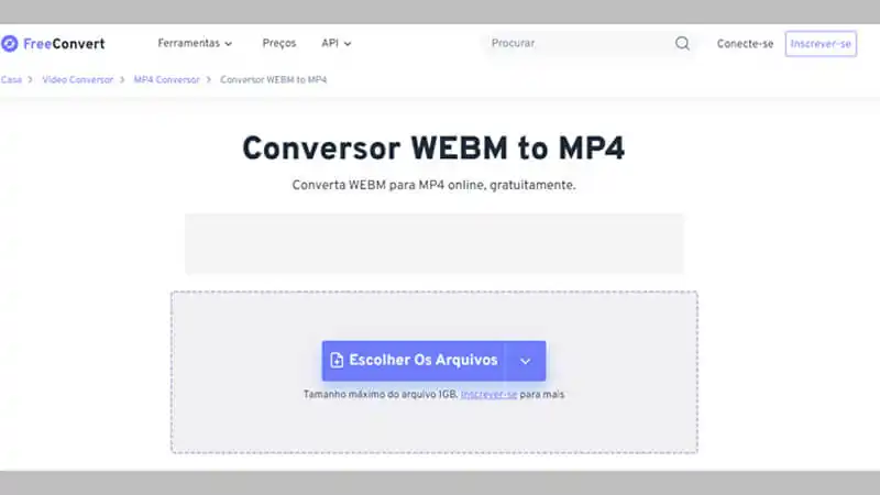 Converter WebM para MP4 FreeConvert imagem que mostra o conversor de vídeos da FreeConvert