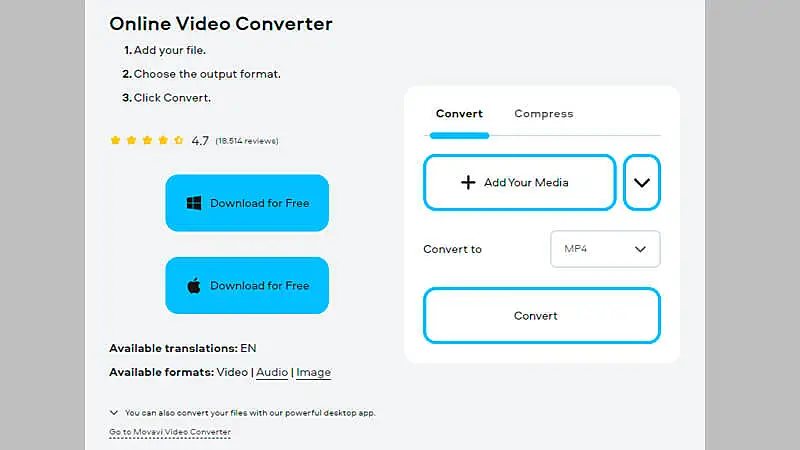 imagem mostrando o conversor de vídeo online da Movavi