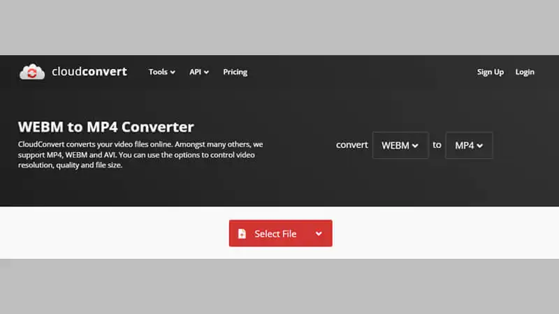 Converter WebM para MP4 CloudConvert imagem que mostra o conversor de vídeos da CloudConver