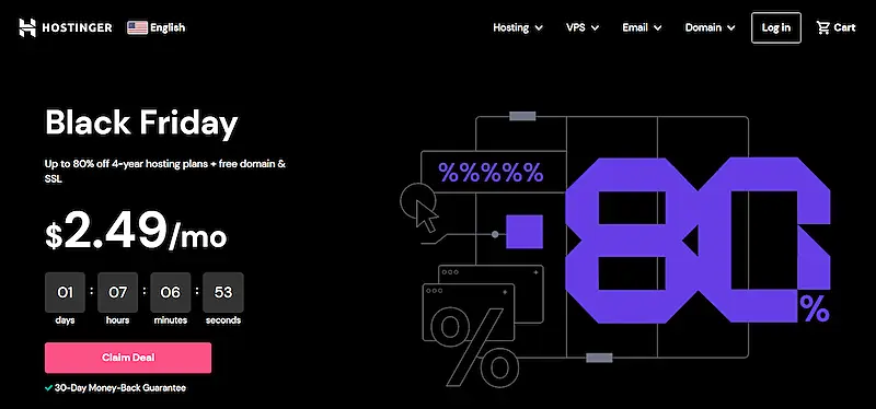 The image shows the Hostinger Black Friday offer for hosting plans.
