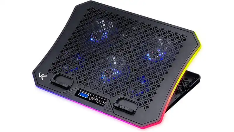 imagem de um suporte com cooler para notebook da Vinik com seis ventoinhas e iluminação RGB