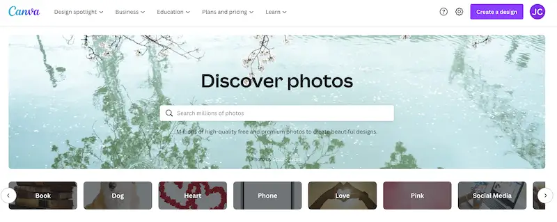 Canva stock photo page