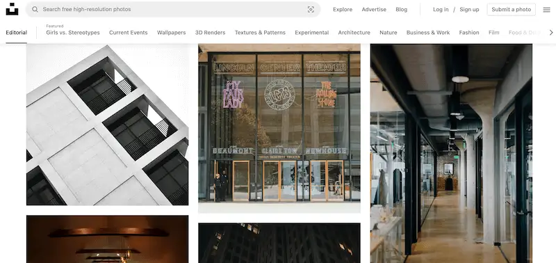 Unsplash home page