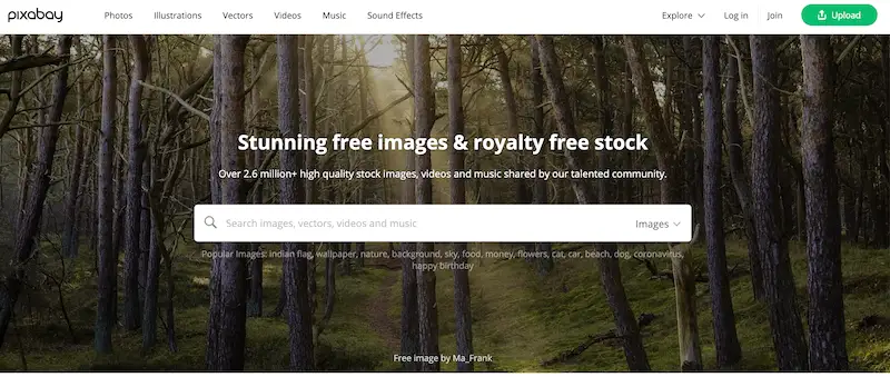 Pixabay home page