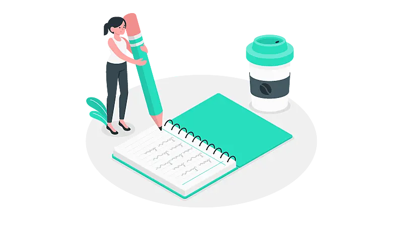 Imagem vetorizada de uma mulher escrevendo em um caderno