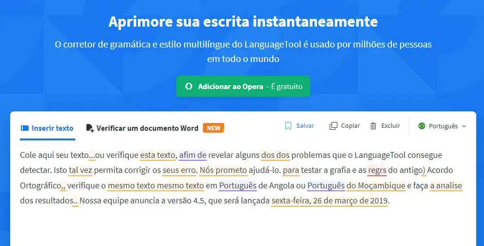 Corretor de texto Captura de tela do LanguageTool